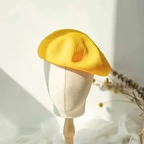Gllutt Summer Knitted Thin Beret Hat for Women Size Adjustable French Style Solid Color - 6
