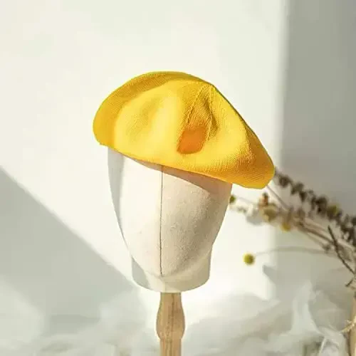 Gllutt Summer Knitted Thin Beret Hat for Women Size Adjustable French Style Solid Color - 6