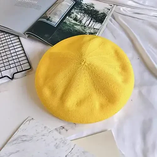Gllutt Summer Knitted Thin Beret Hat for Women Size Adjustable French Style Solid Color - 7