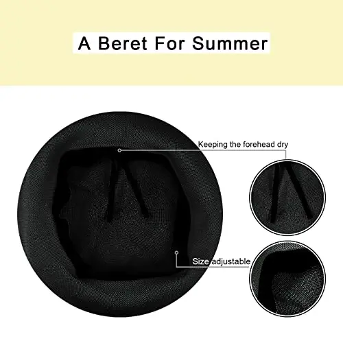 Gllutt Summer Knitted Thin Beret Hat for Women Size Adjustable French Style Solid Color - 3