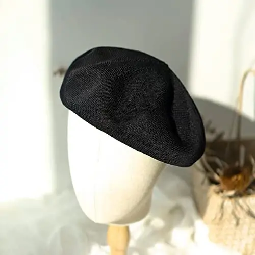 Gllutt Summer Knitted Thin Beret Hat for Women Size Adjustable French Style Solid Color - 5