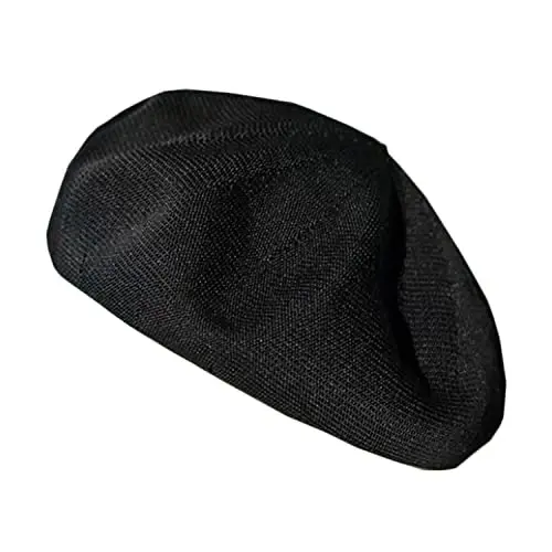 Gllutt Summer Knitted Thin Beret Hat for Women Size Adjustable French Style Solid Color 