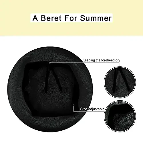 Gllutt Summer Knitted Thin Beret Hat for Women Size Adjustable French Style Solid Color - 3