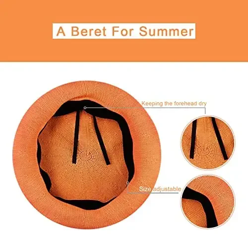 Gllutt Summer Knitted Thin Beret Hat for Women Size Adjustable French Style Solid Color - 3