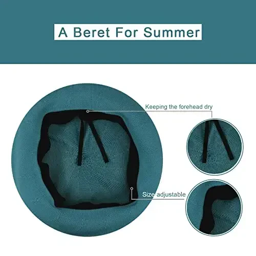 Gllutt Summer Knitted Thin Beret Hat for Women Size Adjustable French Style Solid Color - 4