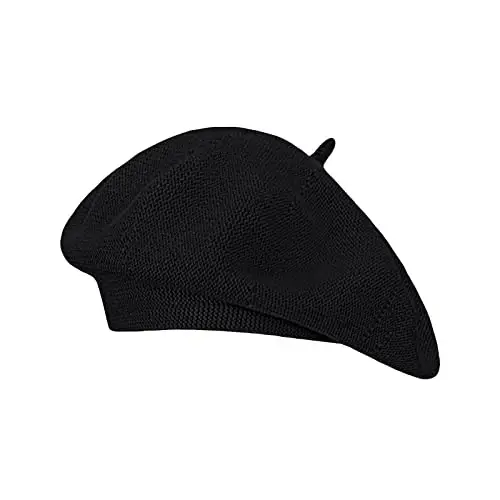 Gllutt Summer Knitted Thin Beret Hat for Women Slouchy Hat French Style Loose Soft Solid Color 