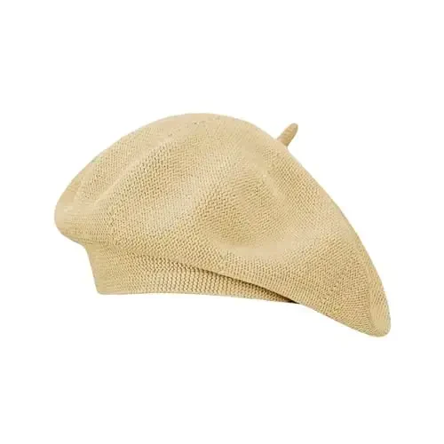 Gllutt Summer Knitted Thin Beret Hat for Women Slouchy Hat French Style Loose Soft Solid Color 