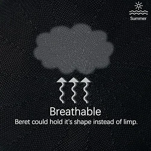 Gllutt Summer Knitted Thin Beret Hat for Women Size Adjustable French Style Solid Color - 6