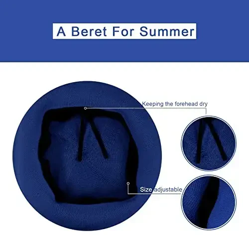 Gllutt Summer Knitted Thin Beret Hat for Women Size Adjustable French Style Solid Color - 4