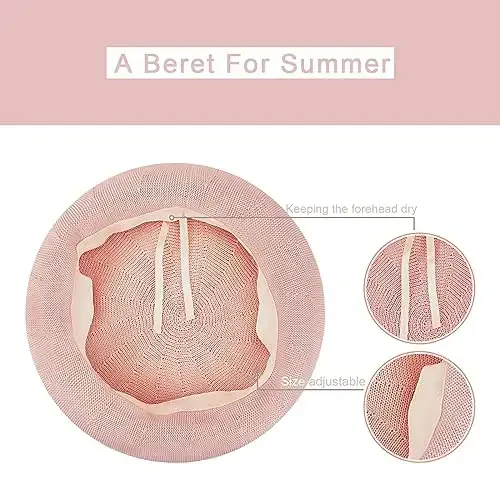 Gllutt Summer Knitted Thin Beret Hat for Women Size Adjustable French Style Solid Color - 3