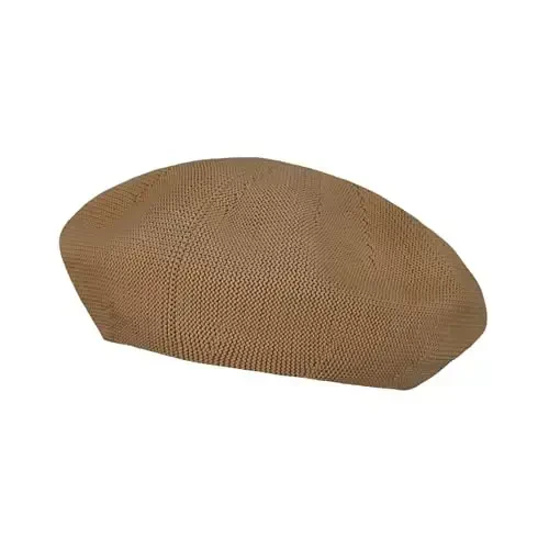 Gllutt Summer Knitted Thin Beret Hat for Women Size Adjustable French Style Solid Color 