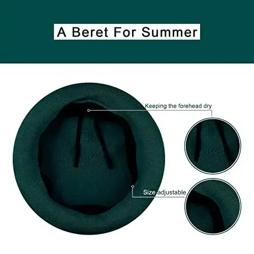 Gllutt yozgi trikotajdan yupqa beret ayollar uchun, o'lchami sozlanishi, fransuzcha uslub, bir xil rang - 5