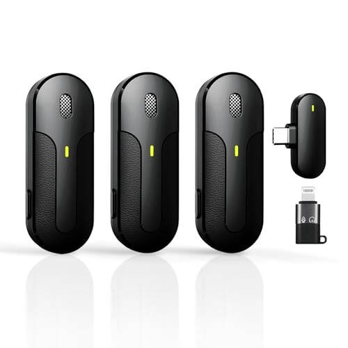 GLONHI Wireless Lavalier Microphone for iPhone, Android, Camera - Mini Noise Canceling Lapel Mic for Vlog/TikTok/YouTube Live Stream (3 Mic) - 1