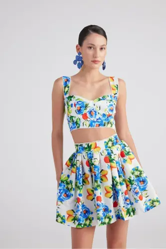 Gloplu Patterned Strappy Ravello Bustier Blue - 1