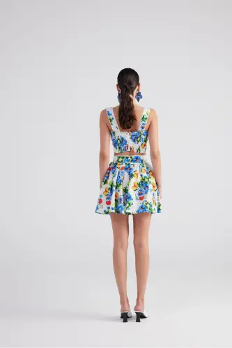 Gloplu Patterned Strappy Ravello Bustier Blue - 5