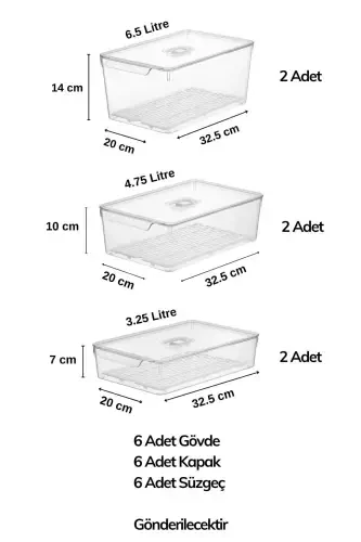Gloss 6-Piece Mix Strainer Lidded Refrigerator Organizer, Cabinet Organizer, Organizer, Storage Container - 8