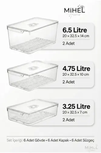 Gloss AirControl 6'lı Mix Süzgeçli Havalandırmalı Kapaklı Buzdolabı & Dolap İçi Düzenleyici 18 Parça - 17