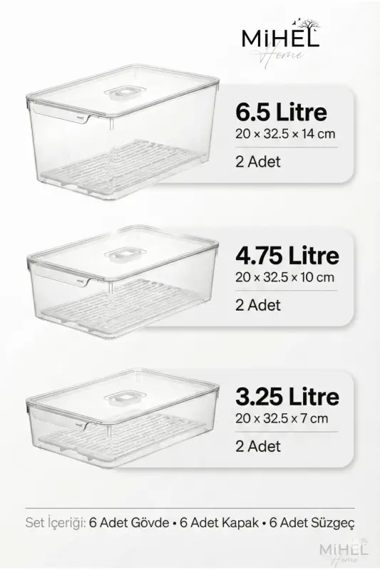 Gloss AirControl 6'lı Mix Süzgeçli Havalandırmalı Kapaklı Buzdolabı & Dolap İçi Düzenleyici 18 Parça - 17