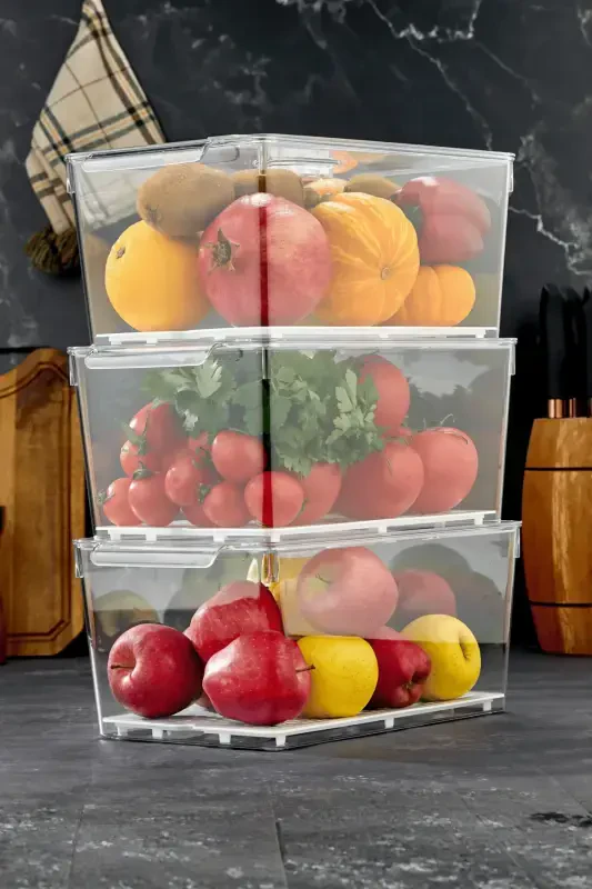 Gloss Xxl 3-Piece Filtered Lidded Refrigerator Organizer, Cabinet Organizer, Organizer, Storage Container - MİHEL