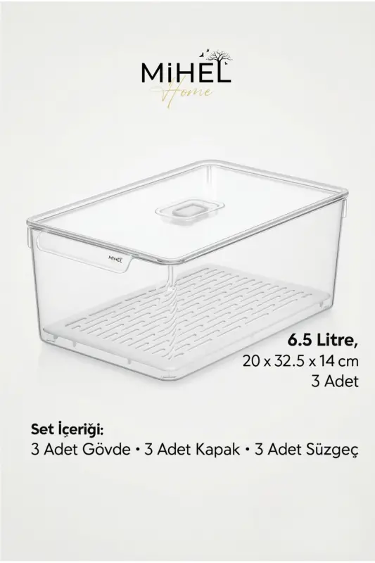 Gloss Xxl 3-Piece Filtered Lidded Refrigerator Organizer, Cabinet Organizer, Organizer, Storage Container - 8