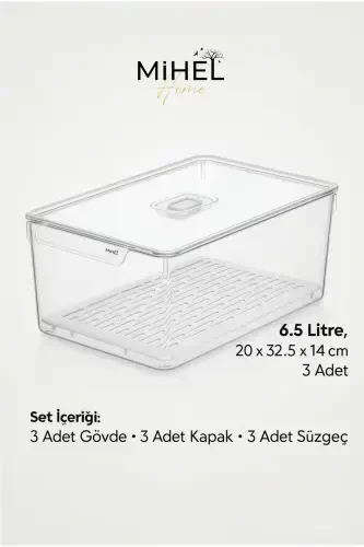 Gloss Xxl 3 qismli filtrli qopqoqli muzlatgich tashkilotchisi, shkaf ichki tashkilotchisi, tashkilotchi, saqlash idishi - 8