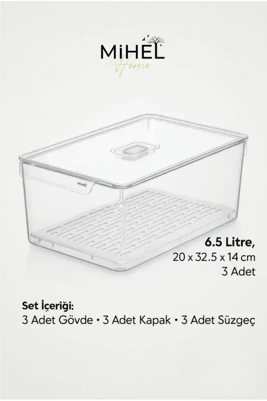 Gloss Xxl 3 qismli filtrli qopqoqli muzlatgich tashkilotchisi, shkaf ichki tashkilotchisi, tashkilotchi, saqlash idishi - 8