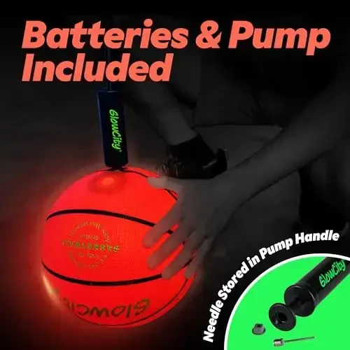 GlowCity Glow in The Dark Basketball for Teen Boy - Glowing Red Basket Ball, Light Up LED Toy for Night Ball Games - Sports Stuff & Gadgets for Kids Age 8 Years Old and Up. Great Gift for Boys & Girls - GLOWCITY (1)