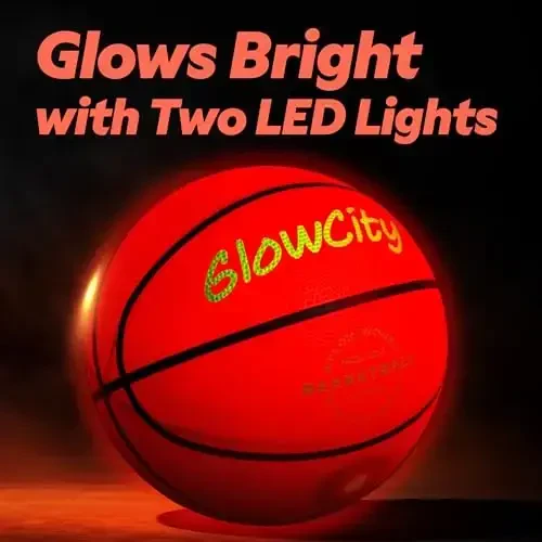 GlowCity Glow in The Dark Basketball for Teen Boy - Glowing Red Basket Ball, Light Up LED Toy for Night Ball Games - Sports Stuff & Gadgets for Kids Age 8 Years Old and Up. Great Gift for Boys & Girls - 5