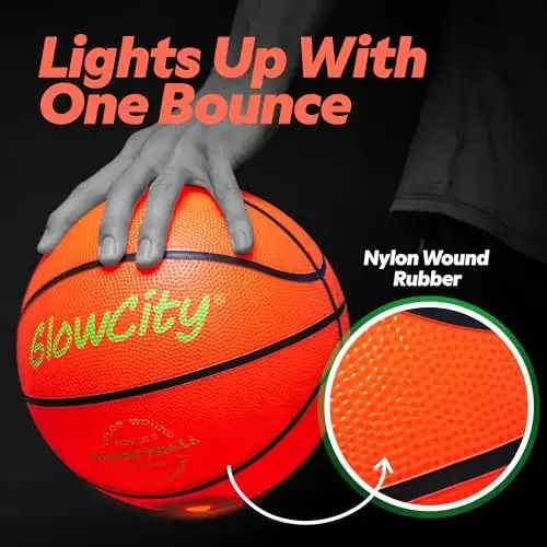 GlowCity Glow in The Dark Basketball for Teen Boy - Glowing Red Basket Ball, Light Up LED Toy for Night Ball Games - Sports Stuff & Gadgets for Kids Age 8 Years Old and Up. Great Gift for Boys & Girls - 3
