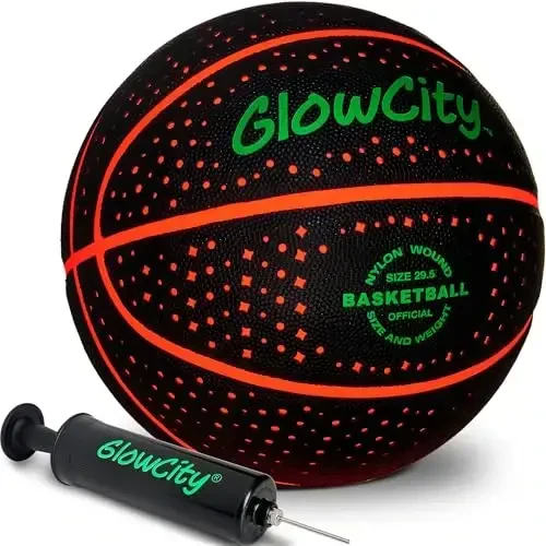 GlowCity Glow in The Dark Basketball - Sizes 5, 6, 7 Light Up Ball for Kids, Teens & Adults - Red Glow for Outdoor Games - Sports Birthday Gifts Ideas for Boys Ages 6 7 8 9 10 11 12 13 14 - 1