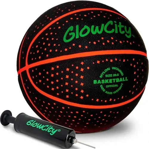 GlowCity Glow in The Dark Basketball - Sizes 5, 6, 7 Light Up Ball for Kids, Teens & Adults - Red Glow for Outdoor Games - Sports Birthday Gifts Ideas for Boys Ages 6 7 8 9 10 11 12 13 14 - GLOWCITY