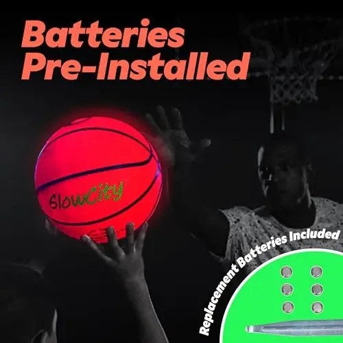 GlowCity Glow in The Dark Basketball - Sizes 5, 6, 7 Light Up Ball for Kids, Teens & Adults - Red Glow for Outdoor Games - Sports Birthday Gifts Ideas for Boys Ages 6 7 8 9 10 11 12 13 14 - 3
