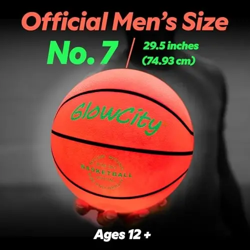 GlowCity Glow in The Dark Basketball - Sizes 5, 6, 7 Light Up Ball for Kids, Teens & Adults - Red Glow for Outdoor Games - Sports Birthday Gifts Ideas for Boys Ages 6 7 8 9 10 11 12 13 14 - 5