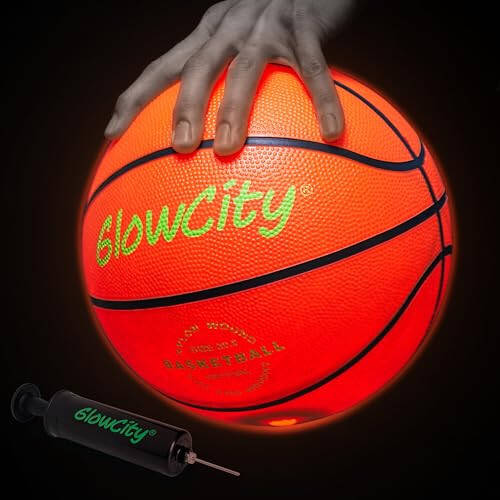 GlowCity Karanlıkta Parlayan Basketbol - Parlayan Kırmızı Basketbol, Gece Top Oyunları İçin Aydınlatmalı LED Oyuncak - Çocuklar İçin Spor Malzemeleri ve Aletler 8 Yaş ve Üzeri. Erkek ve Kızlar İçin Harika Hediye - 1