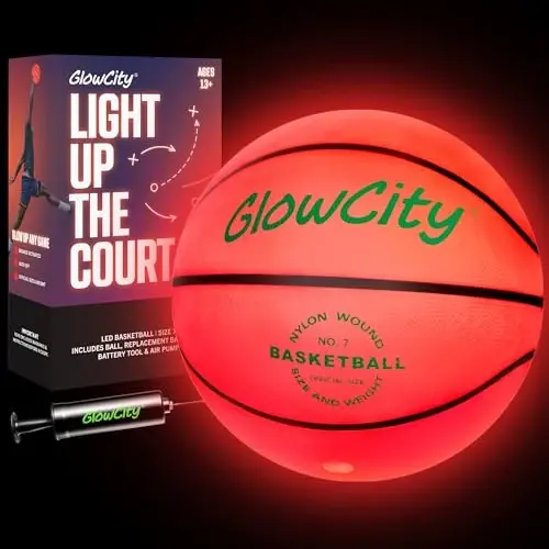 GlowCity Glow in The Dark Basketball - Size 5, 6, 7 Light Up Ball for Kids, Teens & Adults - Night Outdoor Games - Sports Birthday Gifts Ideas for Boys Ages 6 7 8 9 10 11 12 13 14 15 - 1