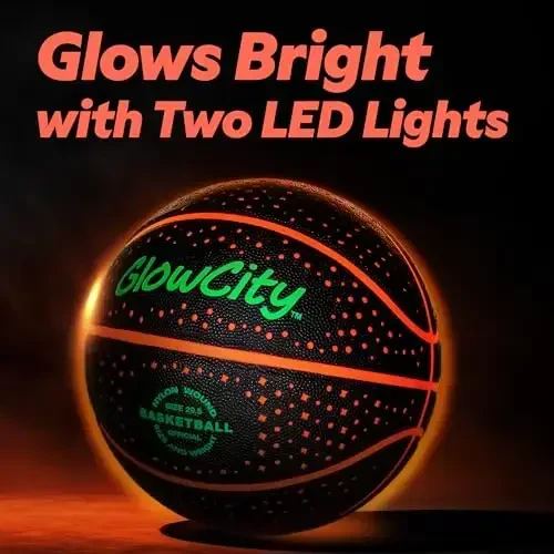 GlowCity Glow in The Dark Basketball - Sizes 5, 6, 7 Light Up Ball for Kids, Teens & Adults - Red Glow for Outdoor Games - Sports Birthday Gifts Ideas for Boys Ages 6 7 8 9 10 11 12 13 14 - 6