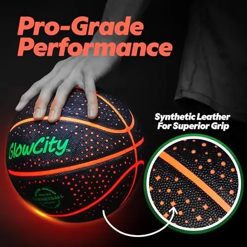GlowCity Glow in The Dark Basketball - Size 5, 6, 7 Light Up Ball for Kids, Teens & Adults - Night Outdoor Games - Sports Birthday Gifts Ideas for Boys Ages 6 7 8 9 10 11 12 13 14 15 - 4