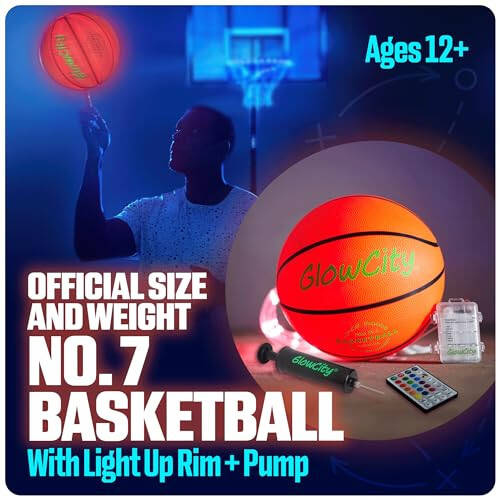 GlowCity Qorong'ida Yoritilgan Basketbol To'pi O'spirin O'g'il Bolalar Uchun - Porloq Qizil Basketbol To'pi, Kechki To'p O'yinlari Uchun Yoritiladigan LED O'yinchoq - Bolalar Uchun Sport Anjomlari Va Gadgetlar 8 Yosh Va Undan Katta - 2