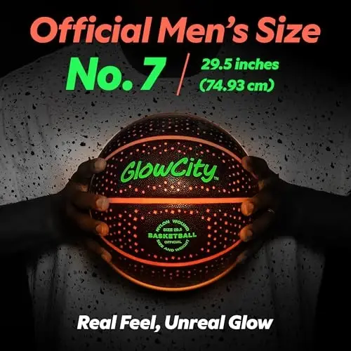 GlowCity Qorong'uda Yorqin Basketbol - 5, 6, 7 O'lchamli Bolalar, O'smirlar va Kattalar uchun Yorug'lik To'pi - Ochiq Havoda O'yinlar uchun Qizil Yorqinlik - 6 7 8 9 10 11 12 13 14 yoshli Bolalar uchun Sport Tug'ilgan Kun Sovg'alari G'oyalari - 5