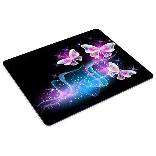 Glowing Night Pink Butterflies Mouse pad moslashilgan sichqoncha, kompyuterlar uchun sirpanmaydigan kauchuk taglikli sichqoncha, noutbuk ofis stoli uchun aksessuarlar sichqoncha. - GOODSPROUT (1)