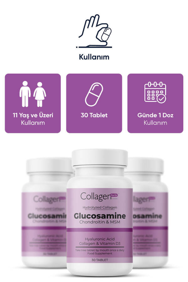 Glukozamin, Kondroitin & MSM, Hidrolize Kolajen, D3 Vitamini, 1500 mg x 30 Tablet - 10