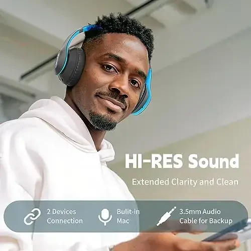 Glynzak simsiz Bluetooth quloqchinlari 65 soatgacha musiqa tinglash imkoniyatiga ega HiFi stereo garniturasi mikrofon va 6EQ rejimi bilan, buklanadigan Bluetooth V5.3 quloqchinlari sayohat, smartfon, kompyuter va noutbuk uchun - 2