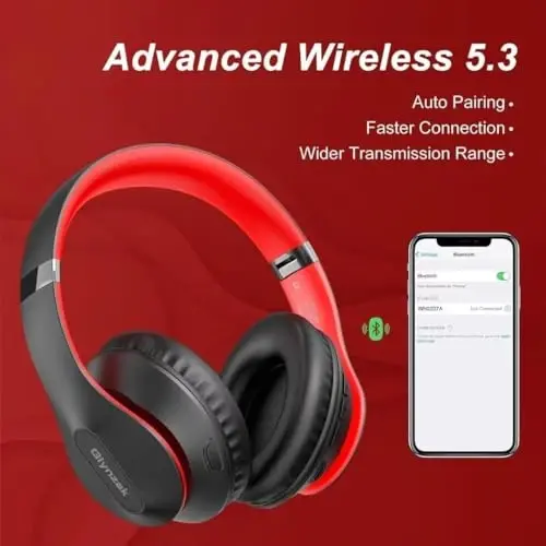 Glynzak simsiz Bluetooth quloqchinlari 65 soatlik HiFi Stereo eshitish vositasi mikrofon va 6EQ rejimi bilan, buklanadigan Bluetooth V5.3 quloqchinlari sayohat smartfon kompyuter noutbuki uchun - 4