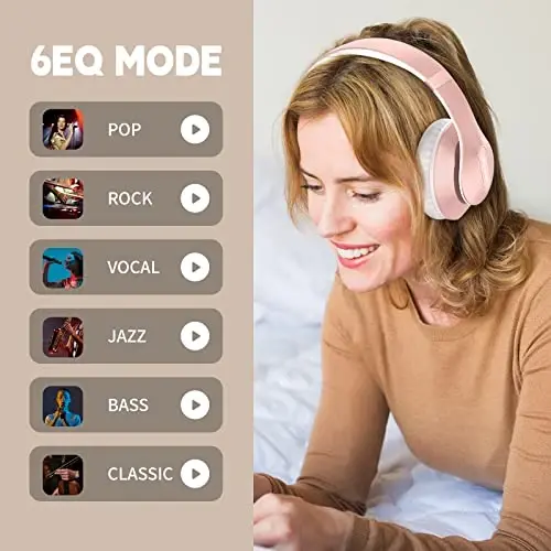 Glynzak Simsiz Bluetooth Quloqchinlari Quloq Ustida 65 soat O'ynash Vaqti HiFi Stereo Quloqchin Mikrofonli va 6EQ Rejimli Katlanadigan Bluetooth V5.3 Quloqchin Sayohat Smartfoni Kompyuter Noutbuk uchun Oltin Rang - 5