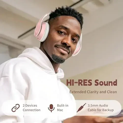 Glynzak Simsiz Bluetooth Quloqchinlari Quloq Ustida 65 soat O'ynash Vaqti HiFi Stereo Quloqchin Mikrofonli va 6EQ Rejimli Katlanadigan Bluetooth V5.3 Quloqchin Sayohat Smartfoni Kompyuter Noutbuk uchun Oltin Rang - 2