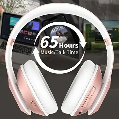 Glynzak Simsiz Bluetooth Quloqchinlari Quloq Ustida 65 soat O'ynash Vaqti HiFi Stereo Quloqchin Mikrofonli va 6EQ Rejimli Katlanadigan Bluetooth V5.3 Quloqchin Sayohat Smartfoni Kompyuter Noutbuk uchun Oltin Rang - 3