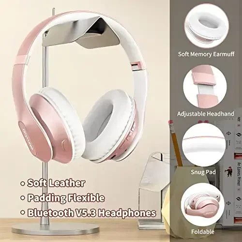 Glynzak Simsiz Bluetooth Quloqchinlari Quloq Ustida 65 soat O'ynash Vaqti HiFi Stereo Quloqchin Mikrofonli va 6EQ Rejimli Katlanadigan Bluetooth V5.3 Quloqchin Sayohat Smartfoni Kompyuter Noutbuk uchun Oltin Rang - 4