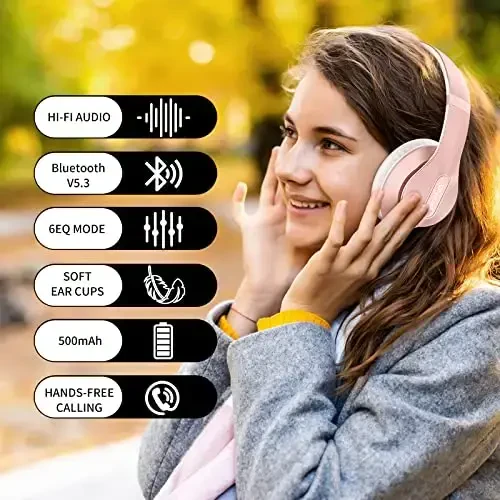 Glynzak Simsiz Bluetooth Quloqchinlari Quloq Ustida 65 soat O'ynash Vaqti HiFi Stereo Quloqchin Mikrofonli va 6EQ Rejimli Katlanadigan Bluetooth V5.3 Quloqchin Sayohat Smartfoni Kompyuter Noutbuk uchun Oltin Rang - 6