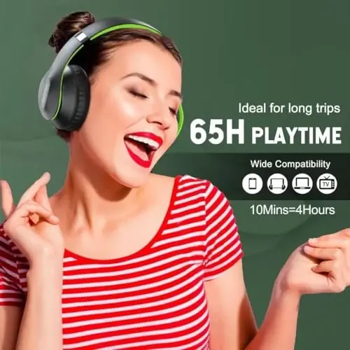 Glynzak simsiz Bluetooth quloqchinlari quloq ustida 65H pleyer vaqti HiFi Stereo гарнитура микрофон ва 6EQ режими билан буклама Bluetooth V5.3 наушниклари саёҳат смартфон компютери ноутбуки учун - 5
