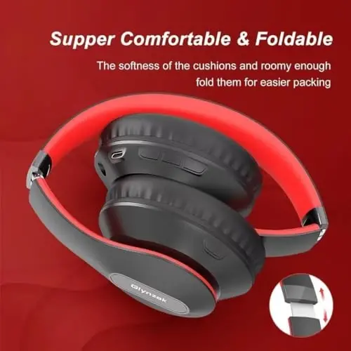 Glynzak Wireless Bluetooth Headphones Over Ear 65H Playtime HiFi Stereo Headset with Microphone and 6EQ Modes Foldable Bluetooth V5.3 Headphones for Travel Smartphone Computer Laptop - 5